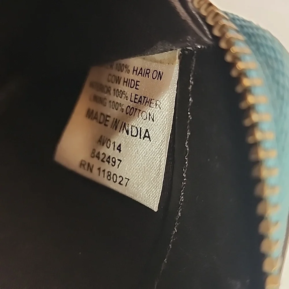 Boden Rare Vintage 100% Hair & Cowhide Leather Zebra Unisex Wallet Teal Accents